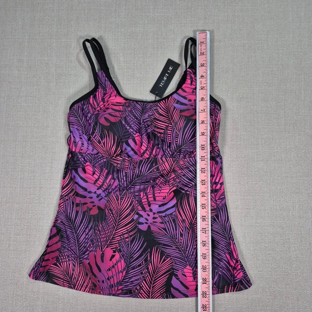 Tempt Me Womens Tankini Swimsuit Tropical Palm Purple Pink Boy Shorts Set XS NEW